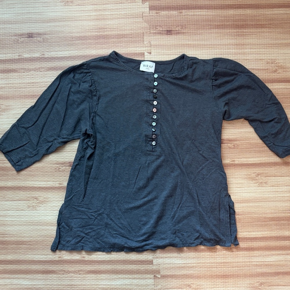 WRAP LONDON size 8 100% Linen 3/4 sleeve Henley